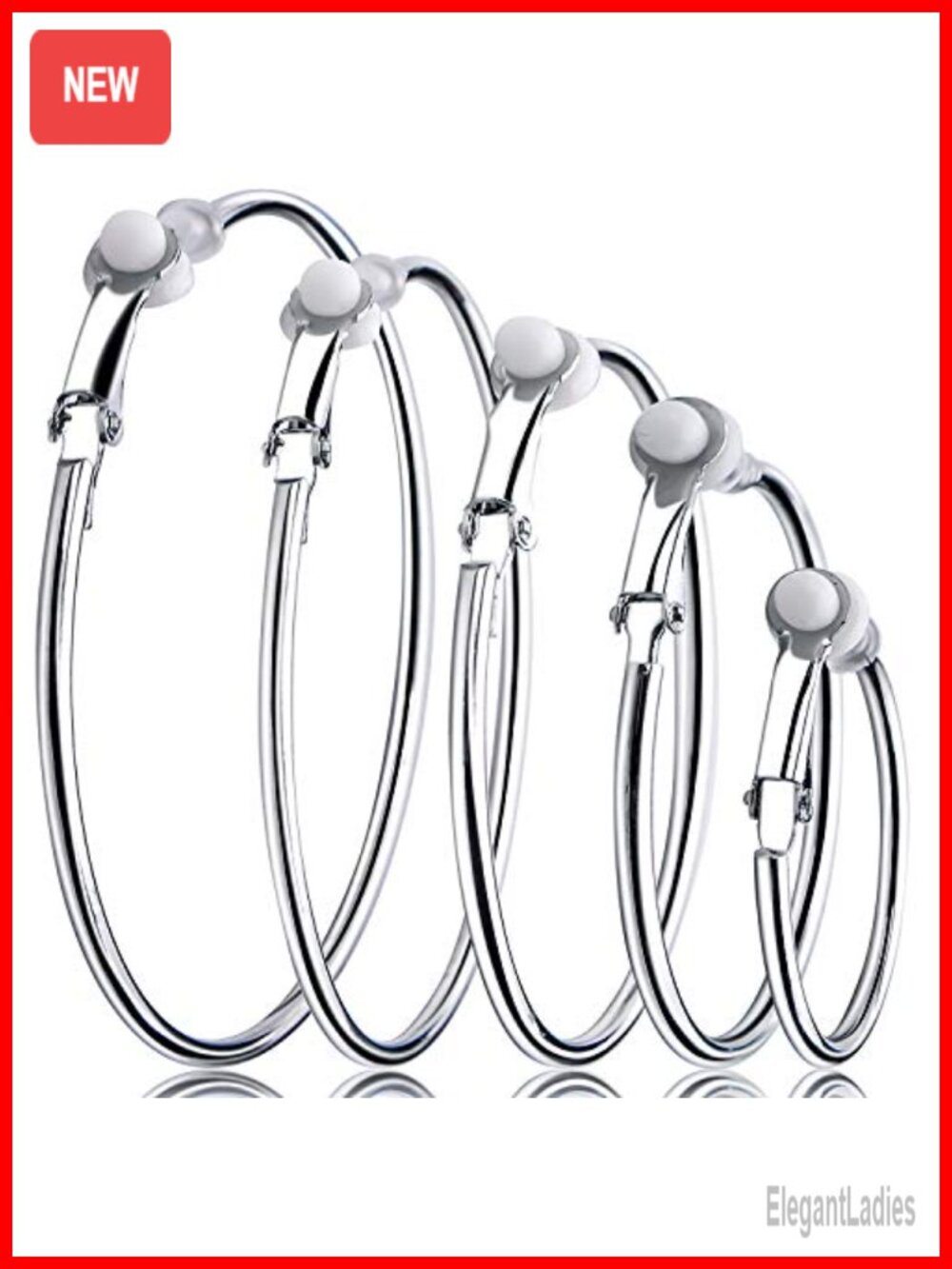 5 Pairs Silver Clip On Hoop Earrings Non Piercing Women 5 Sizes